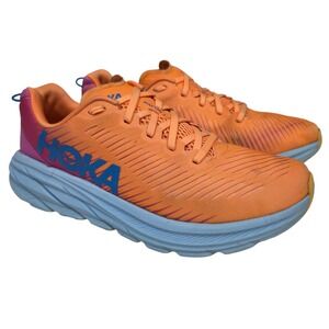 HOKA Rincon 3 Orange Pink Blue Athletic Running Shoes Women 9.5B Nurse Walking